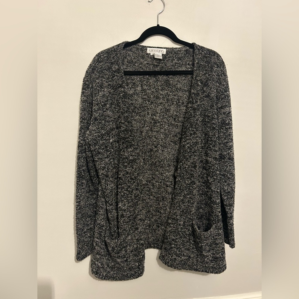 Vintage Karen Kane Wool Blend Grey Black Cardigan Sz L Large